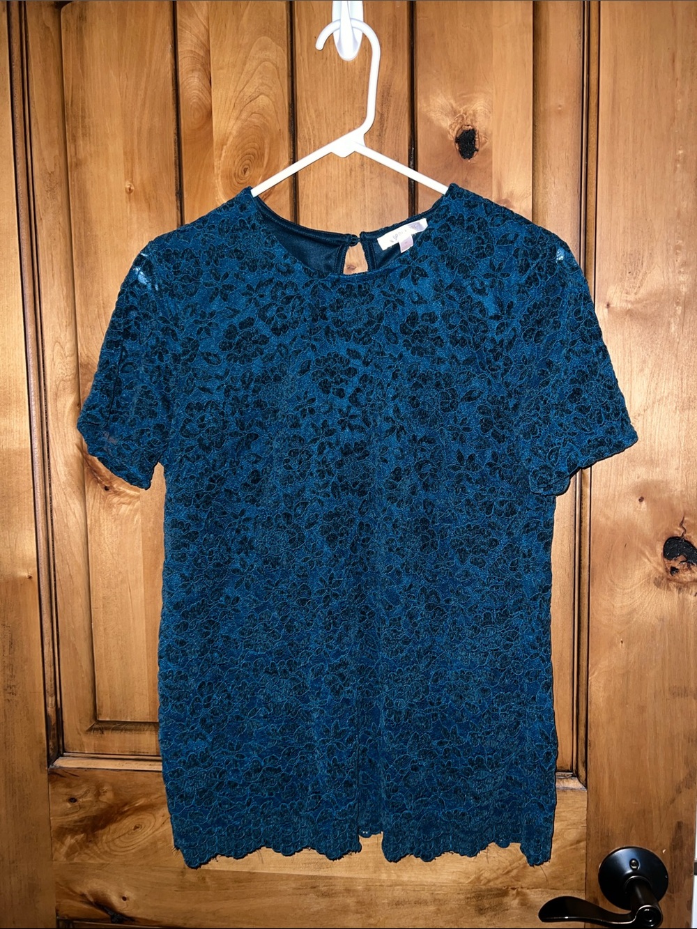 Women's Teal Lace Short Sleeve Blouse